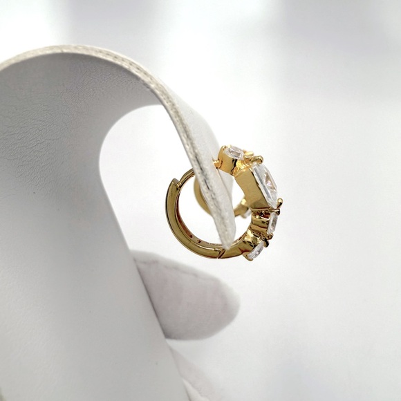 Gold Plated over Sterling Silver Cz Huggie Hoop Earrings - Picture 8 of 16